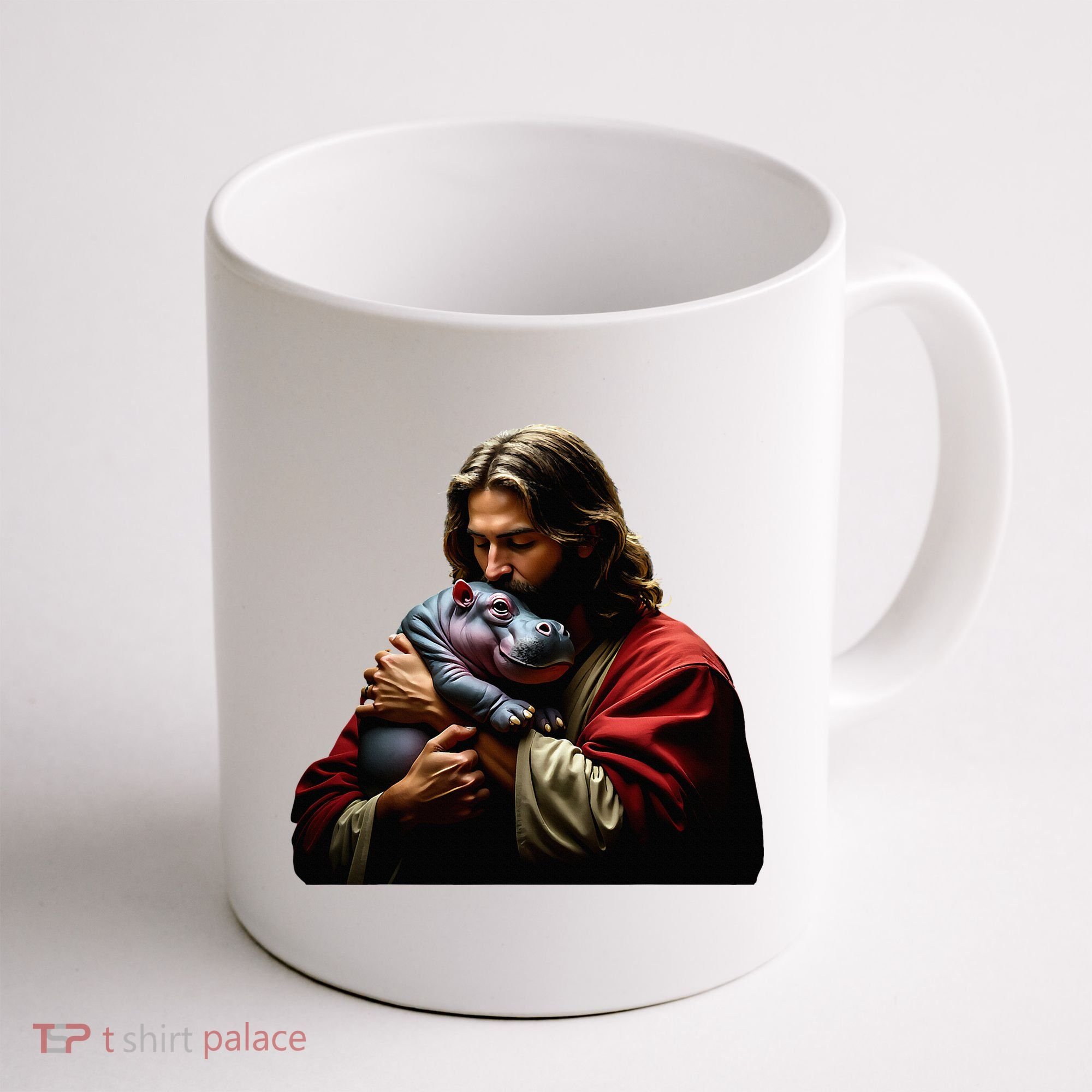 Moo Deng Jesus Christ Baby Hippo Animal Coffee Mug