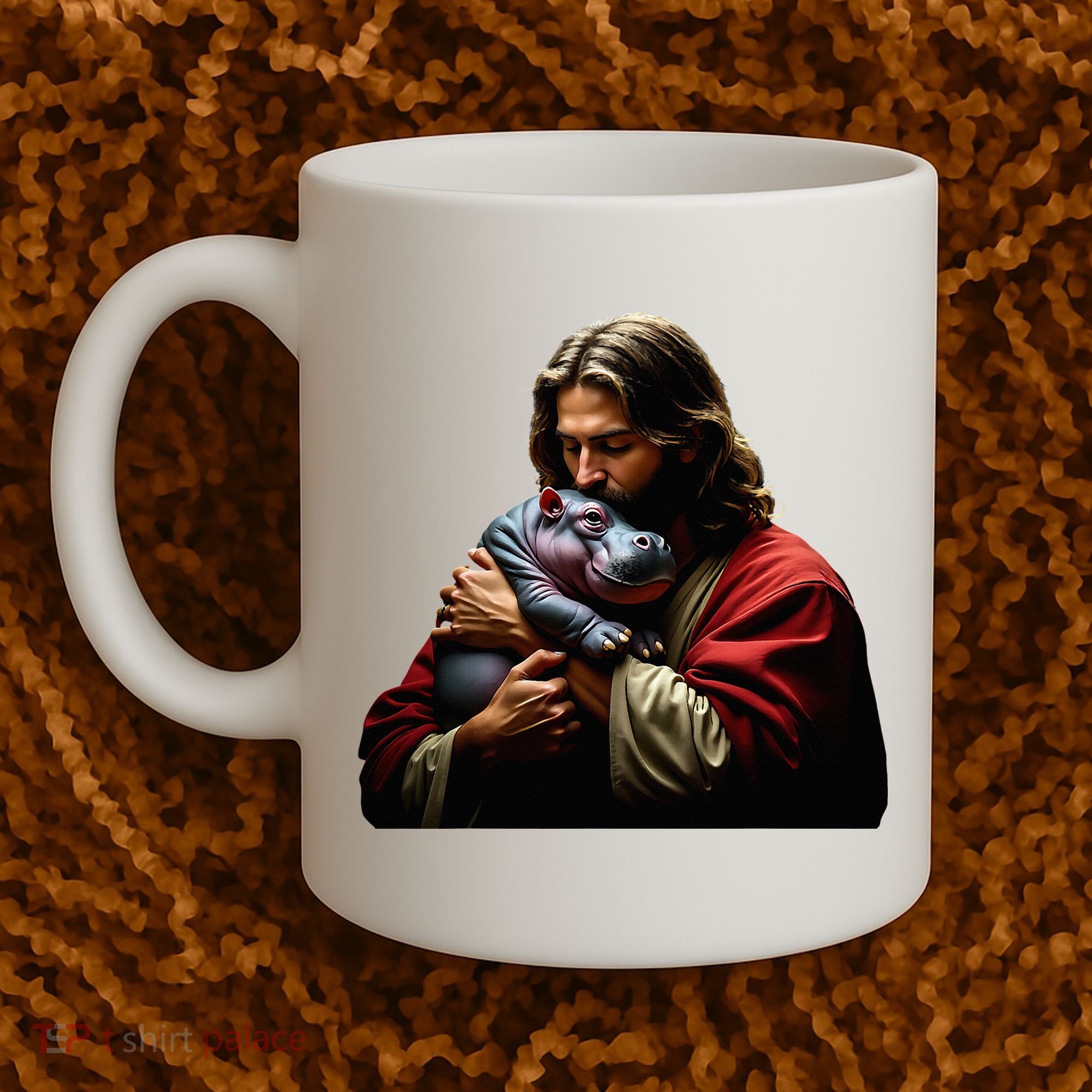 Moo Deng Jesus Christ Baby Hippo Animal Coffee Mug