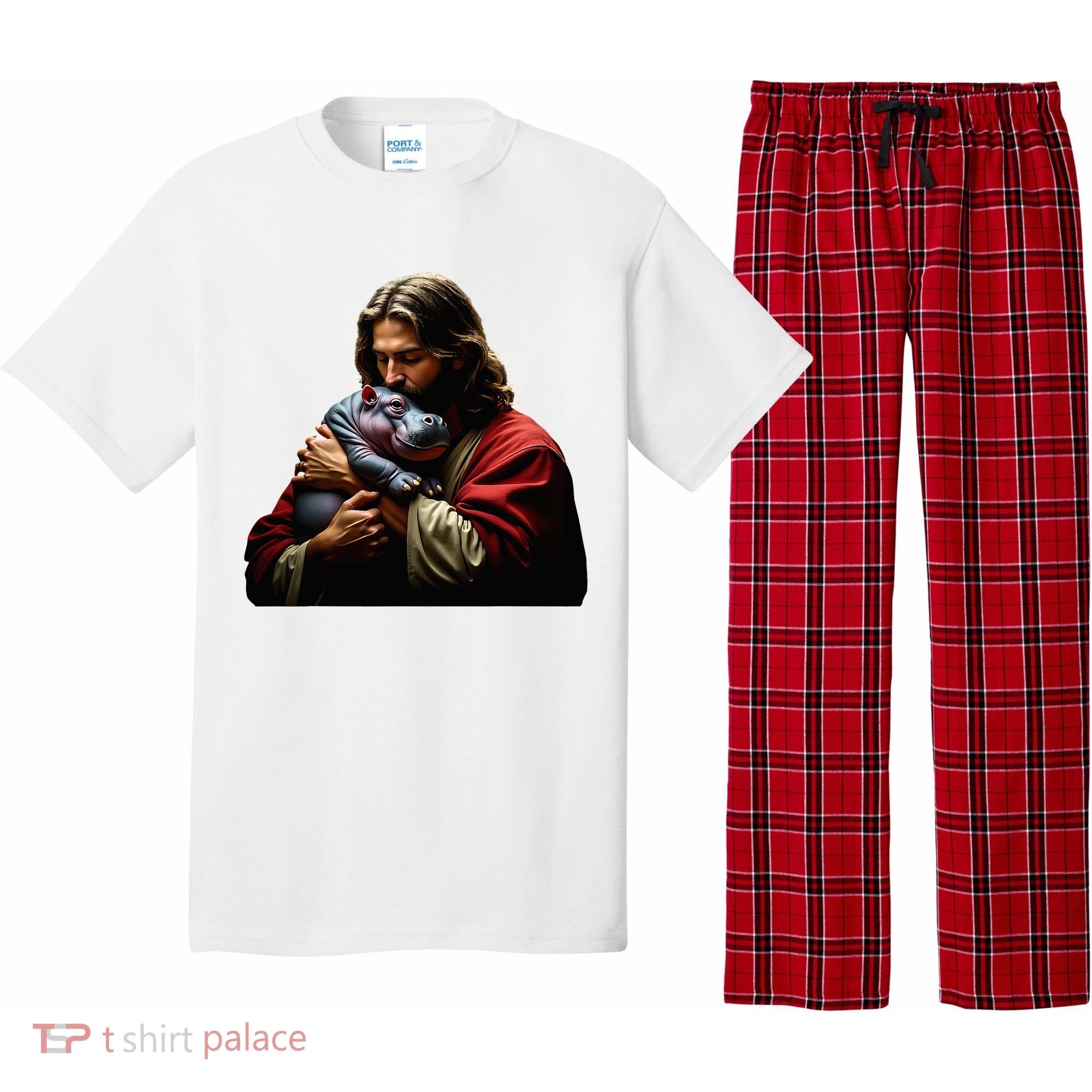 Moo Deng Jesus Christ Baby Hippo Animal Pajama Set
