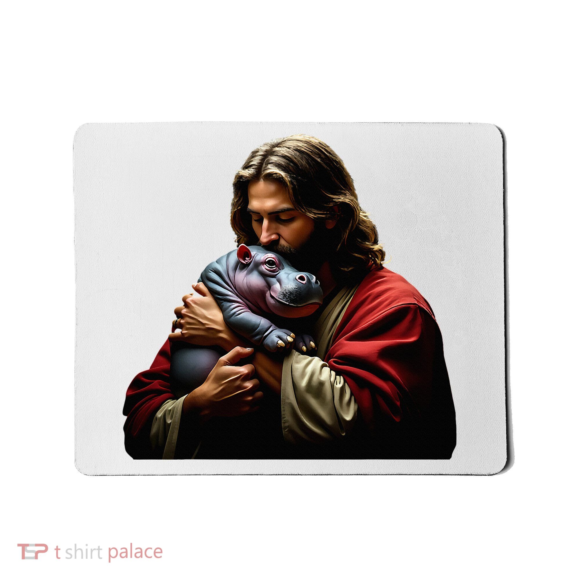 Moo Deng Jesus Christ Baby Hippo Animal Mousepad