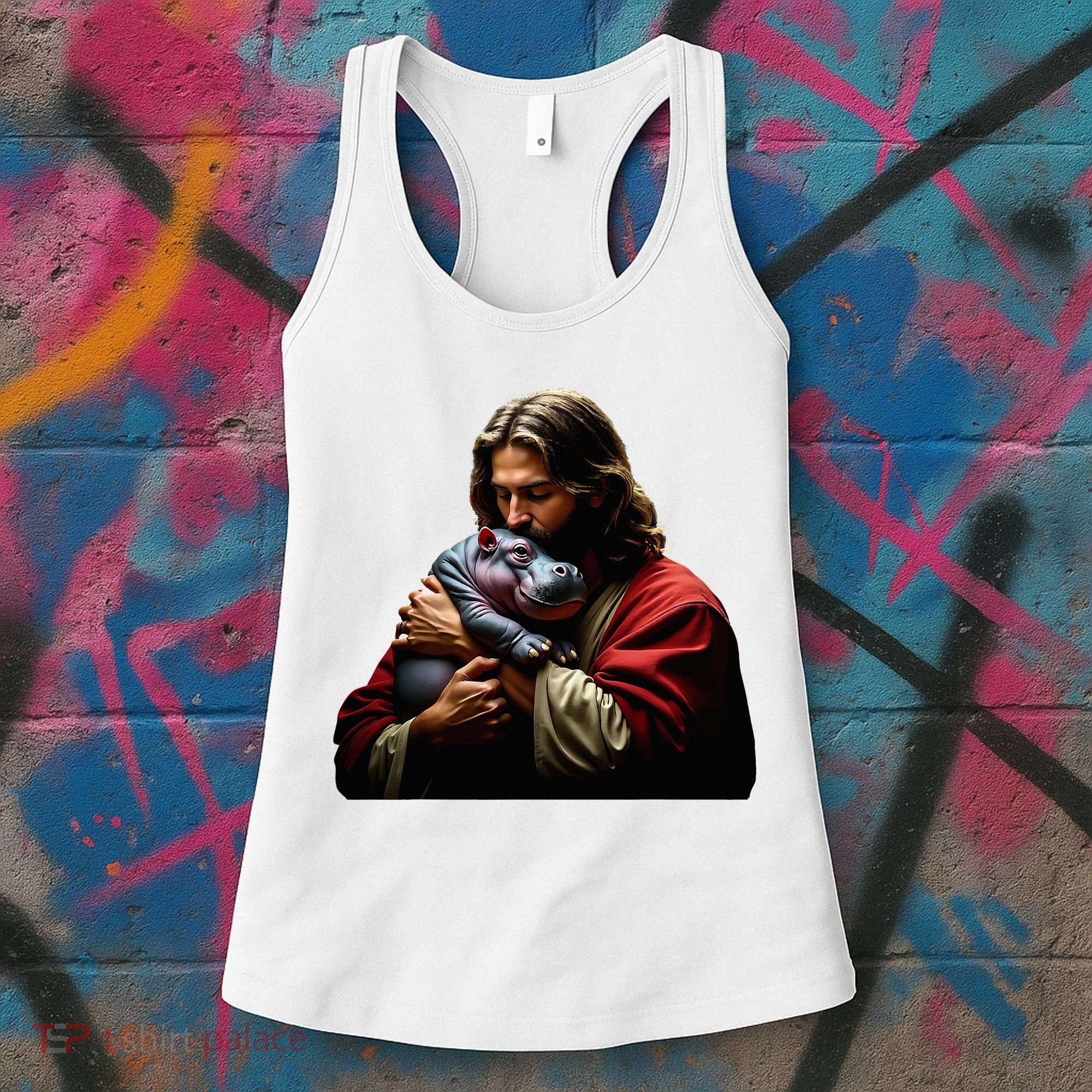 Moo Deng Jesus Christ Baby Hippo Animal Women's Tank Top