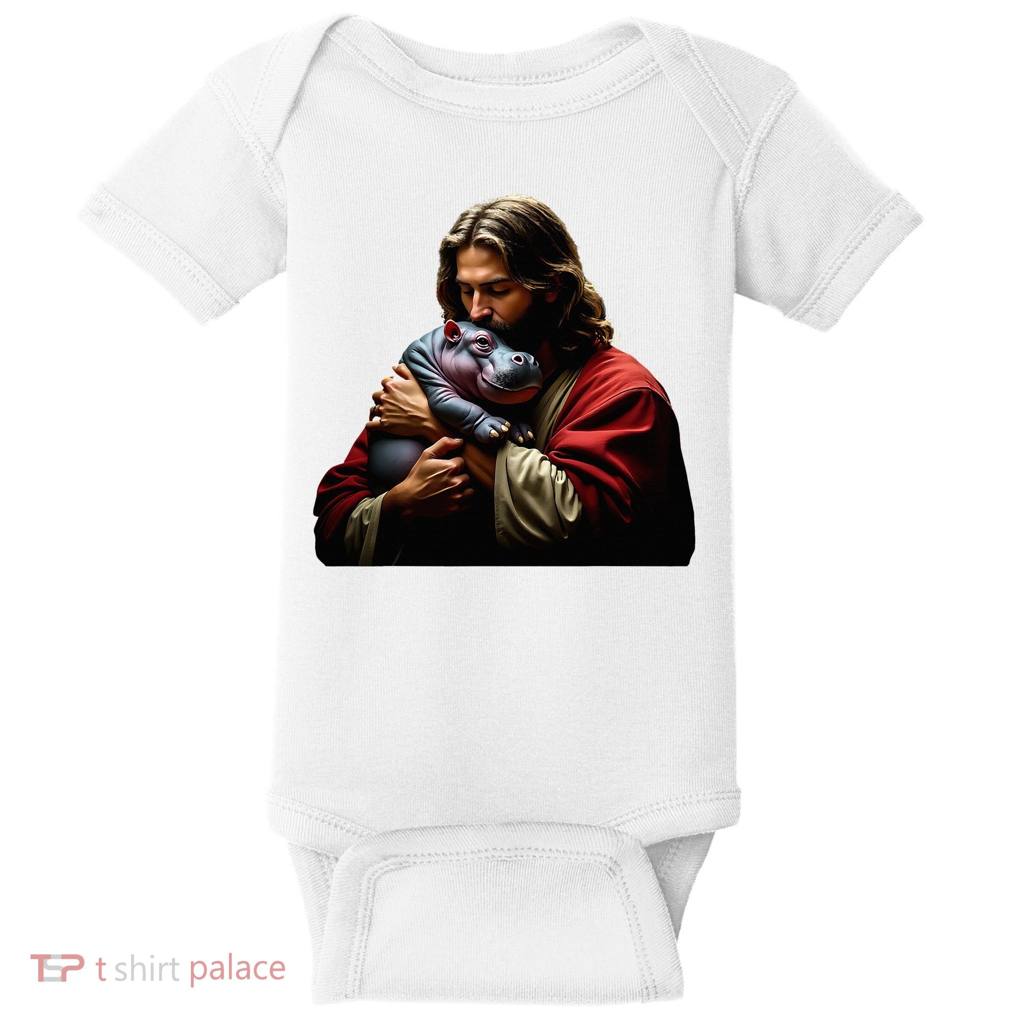 Moo Deng Jesus Christ Baby Hippo Animal Baby Bodysuit