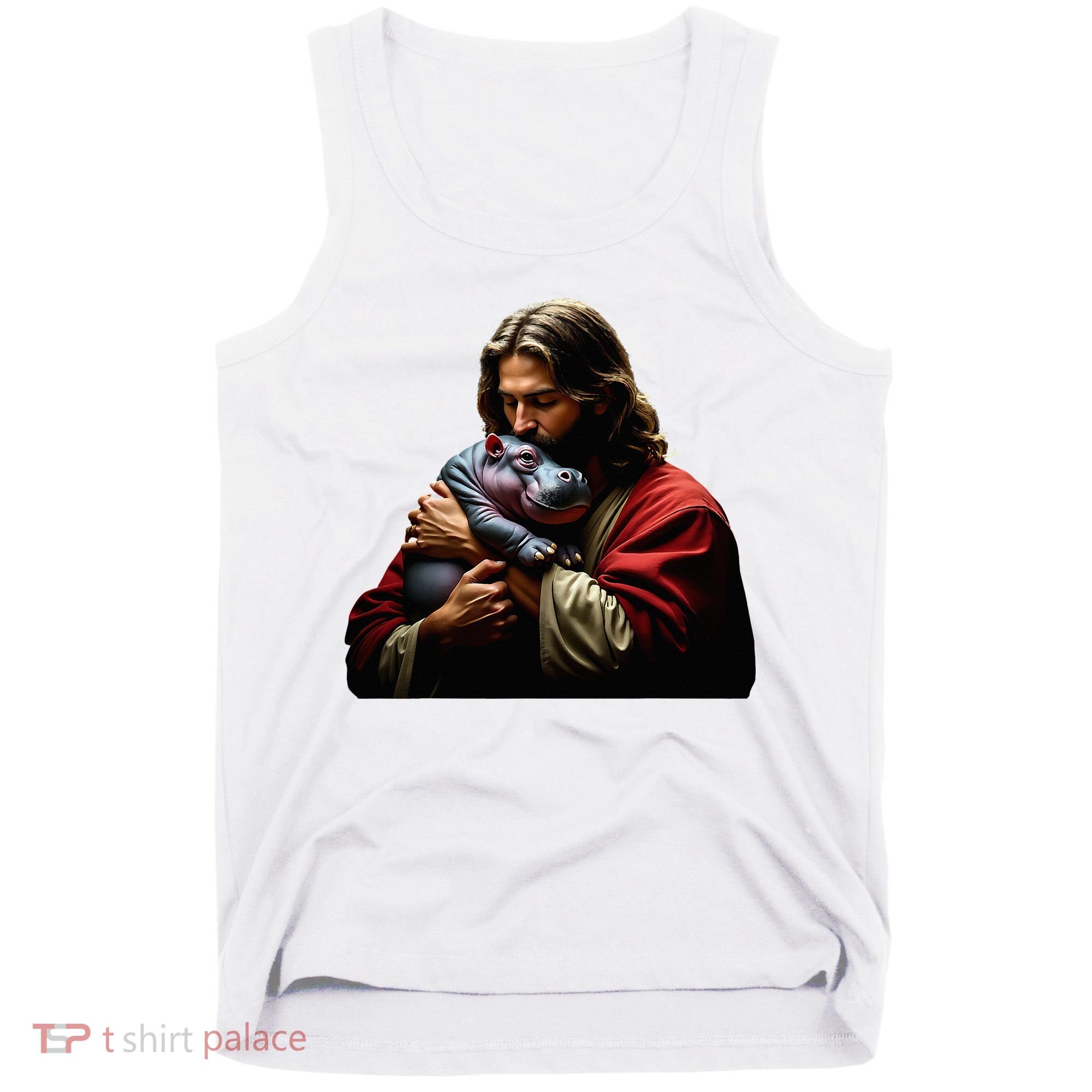 Moo Deng Jesus Christ Baby Hippo Animal Tank Top
