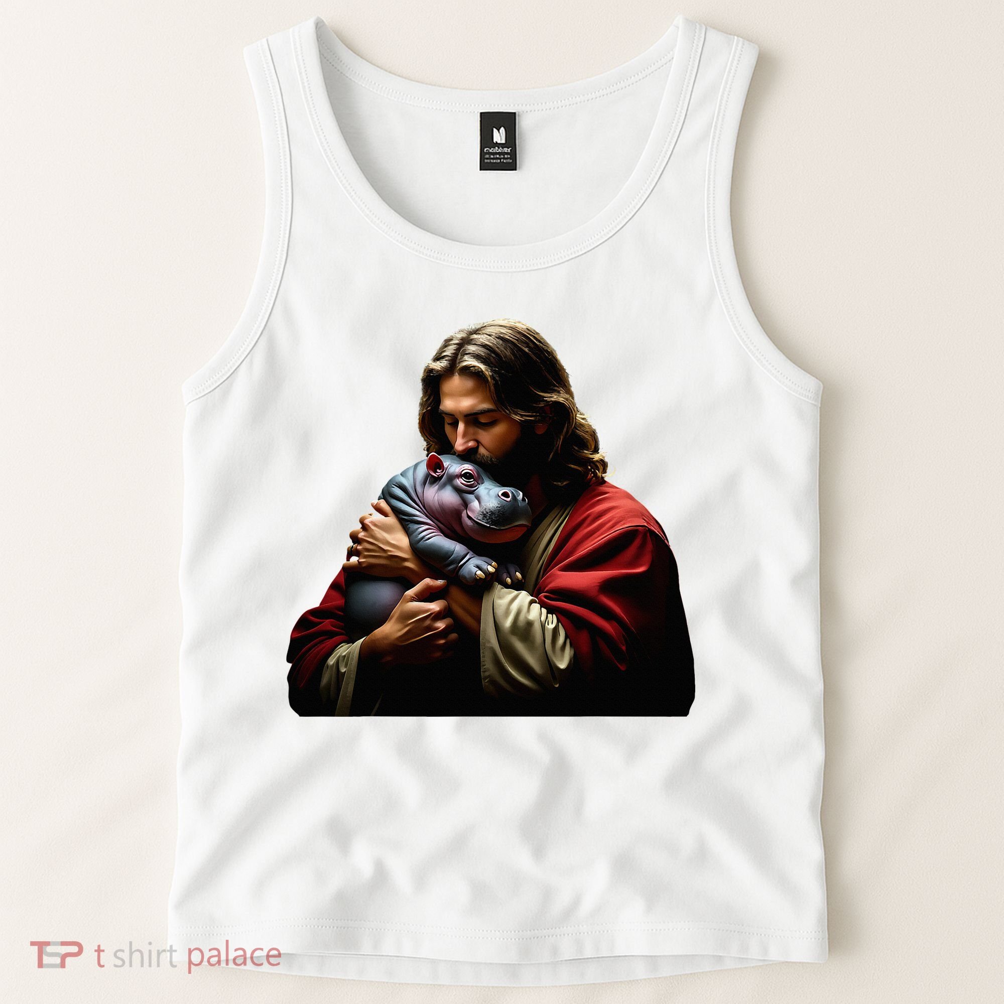Moo Deng Jesus Christ Baby Hippo Animal Tank Top