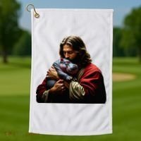 Moo Deng Jesus Christ Baby Hippo Animal Golf Towel thumb 1
