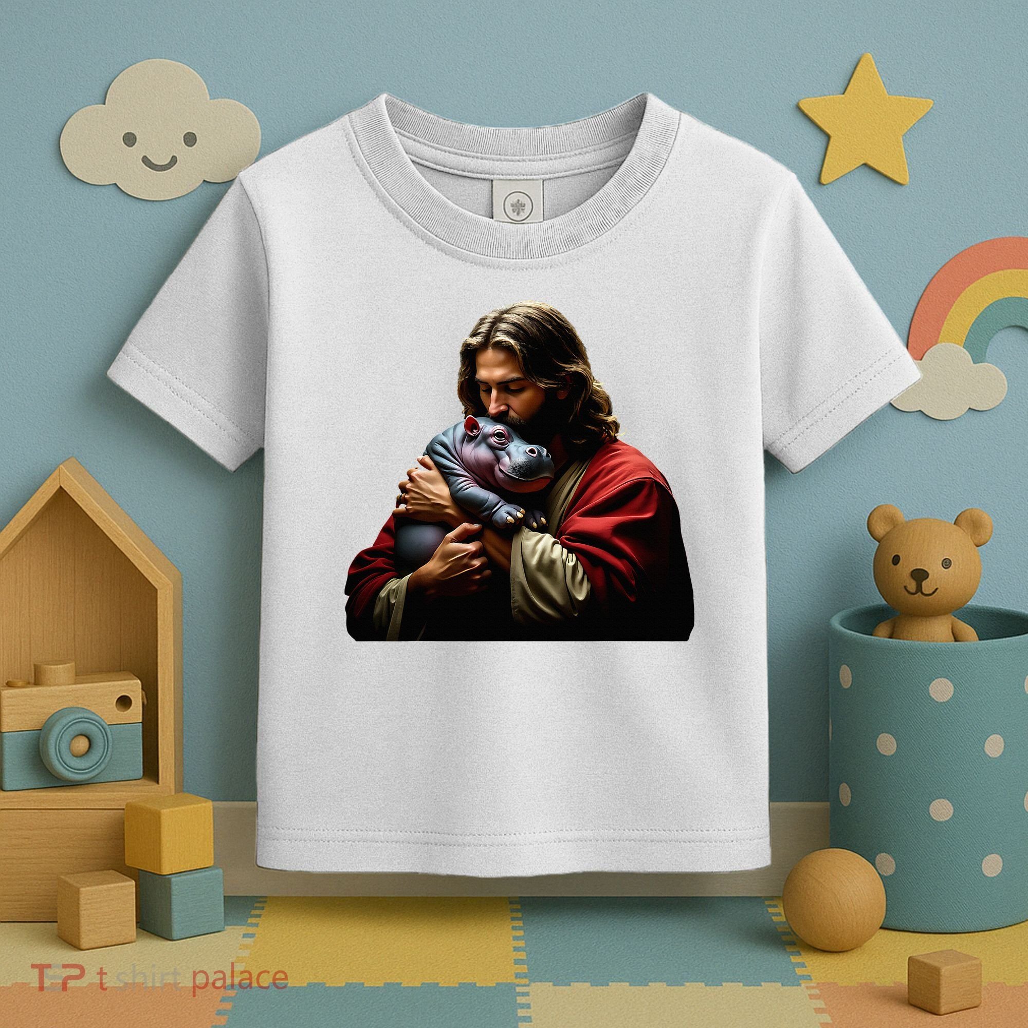 Moo Deng Jesus Christ Baby Hippo Animal Toddler T-Shirt