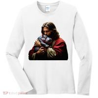 Moo Deng Jesus Christ Baby Hippo Animal Women's Long Sleeve Shirt thumb 0
