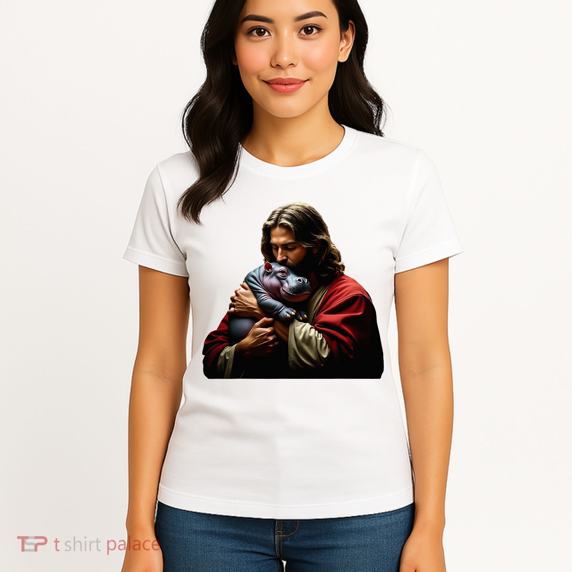 Moo Deng Jesus Christ Baby Hippo Animal Women's T-Shirt