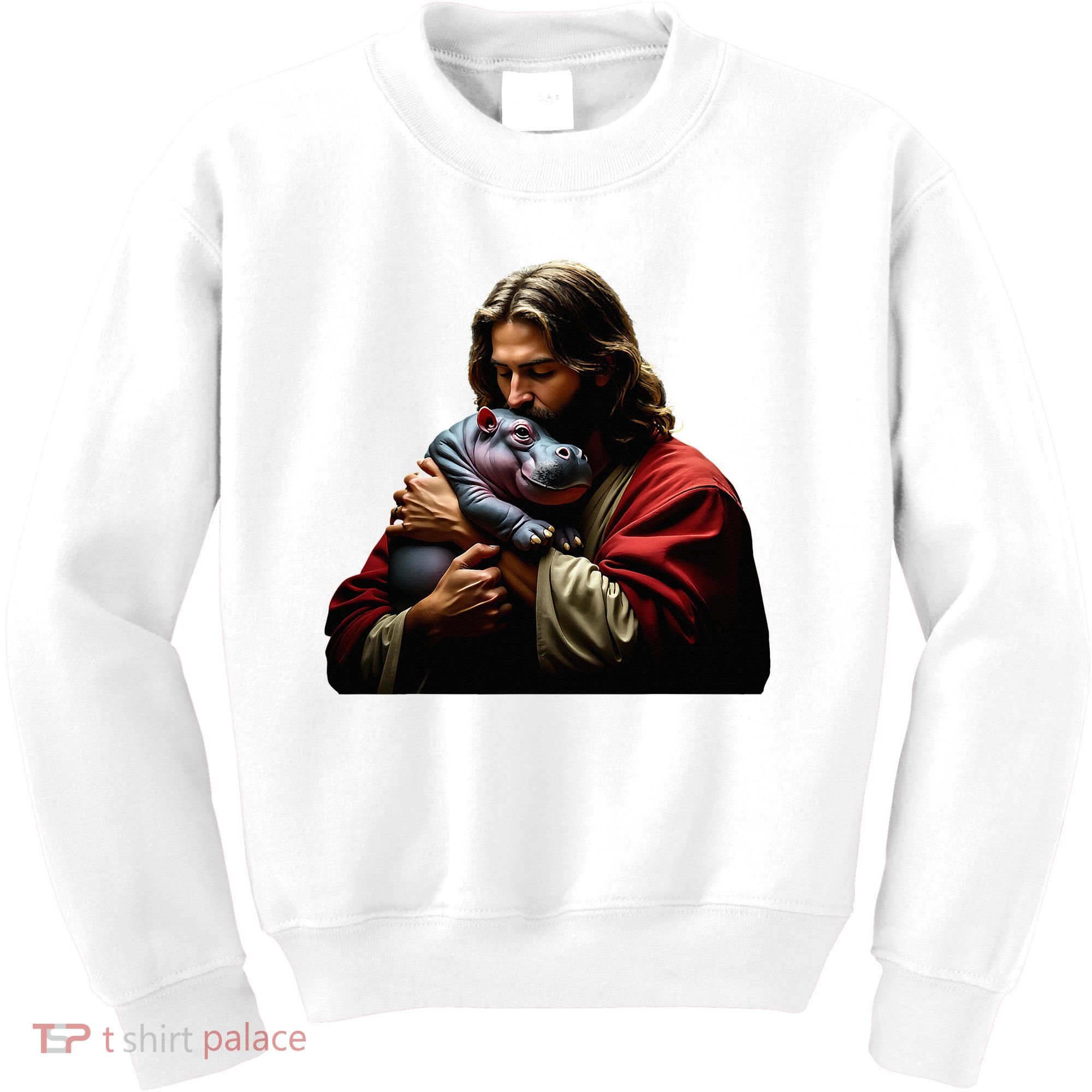 Moo Deng Jesus Christ Baby Hippo Animal Kids Sweatshirt