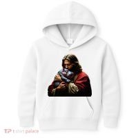 Moo Deng Jesus Christ Baby Hippo Animal Kids Hoodie thumb 0