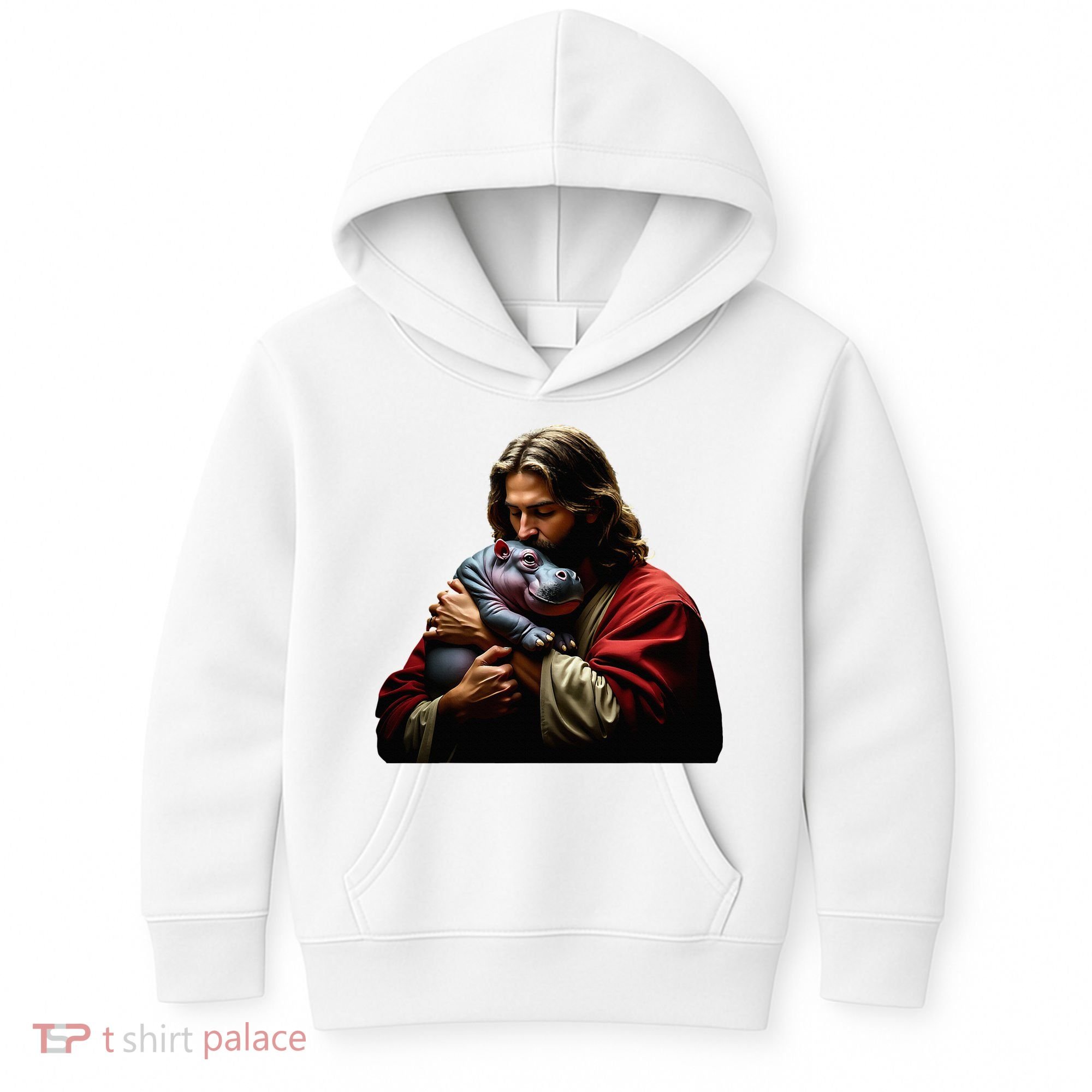 Moo Deng Jesus Christ Baby Hippo Animal Kids Hoodie