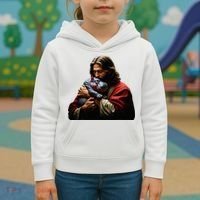 Moo Deng Jesus Christ Baby Hippo Animal Kids Hoodie thumb 3