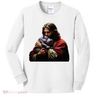 Moo Deng Jesus Christ Baby Hippo Animal Kids Long Sleeve Shirt thumb 0