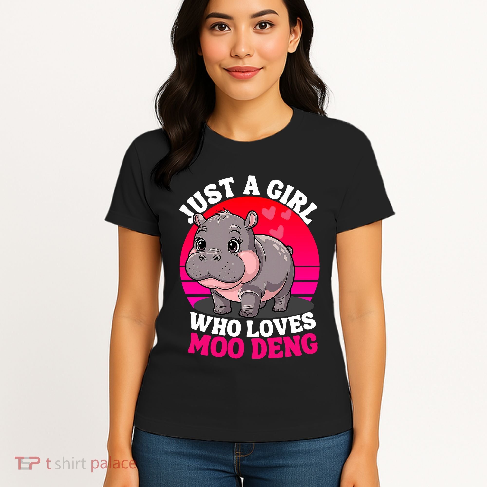 Moo Deng Just A Girl Who Loves Moo Deng Cute Baby Hippo Women's T-Shirt