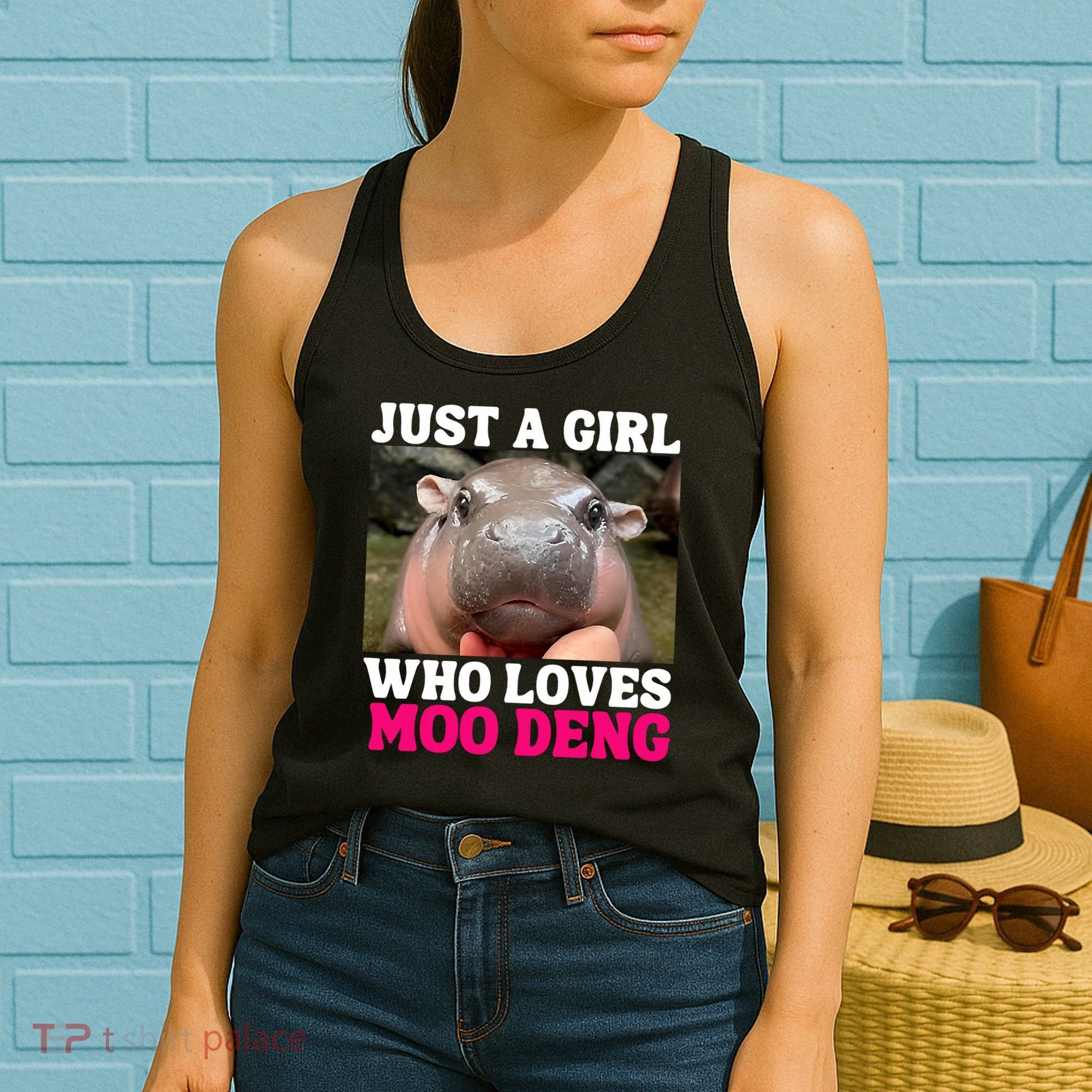 Moo Deng Just A Girl Who Loves Moo Deng Cute Baby Hippo Women's Tank Top