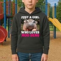 Moo Deng Just A Girl Who Loves Moo Deng Cute Baby Hippo Kids Hoodie thumb 2
