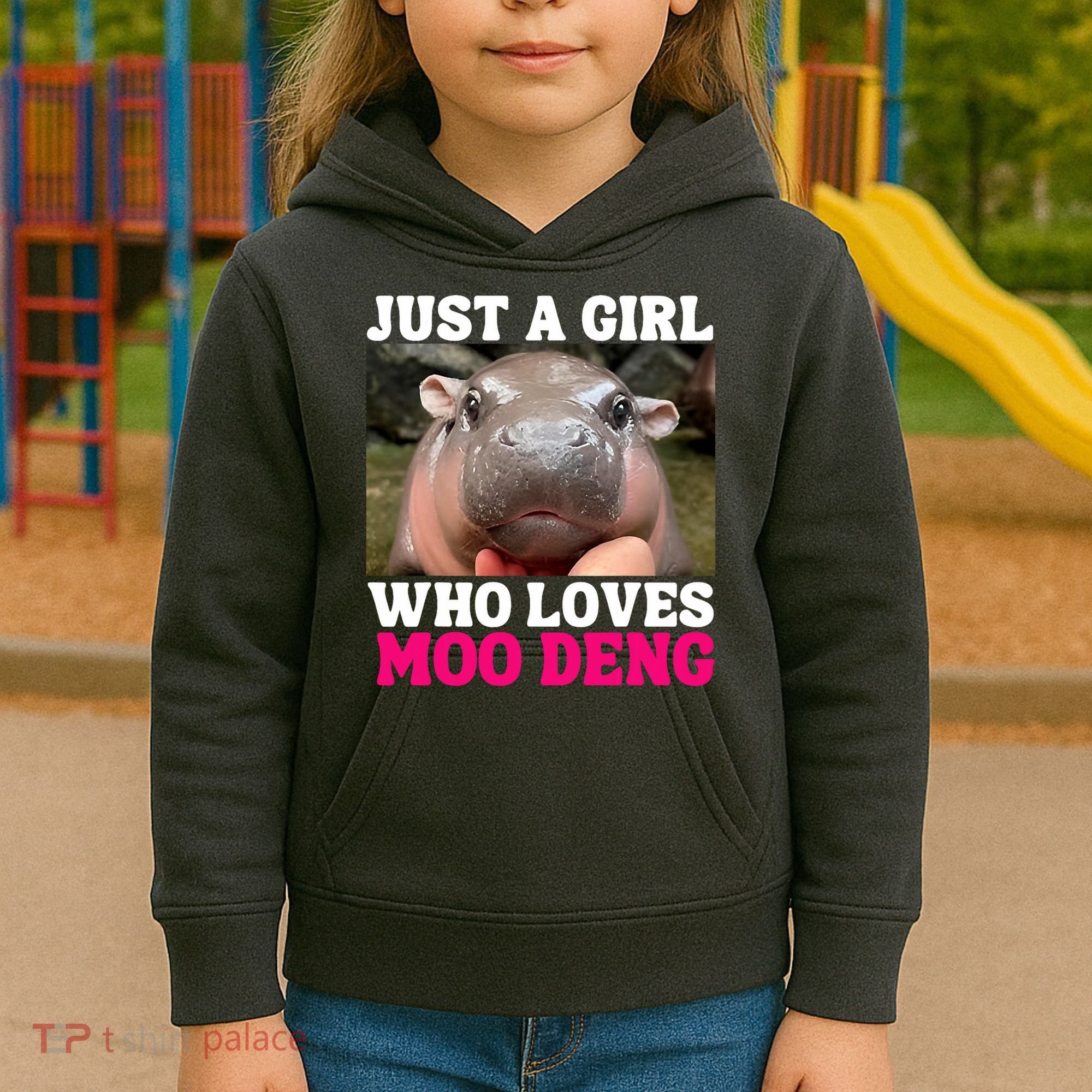 Moo Deng Just A Girl Who Loves Moo Deng Cute Baby Hippo Kids Hoodie