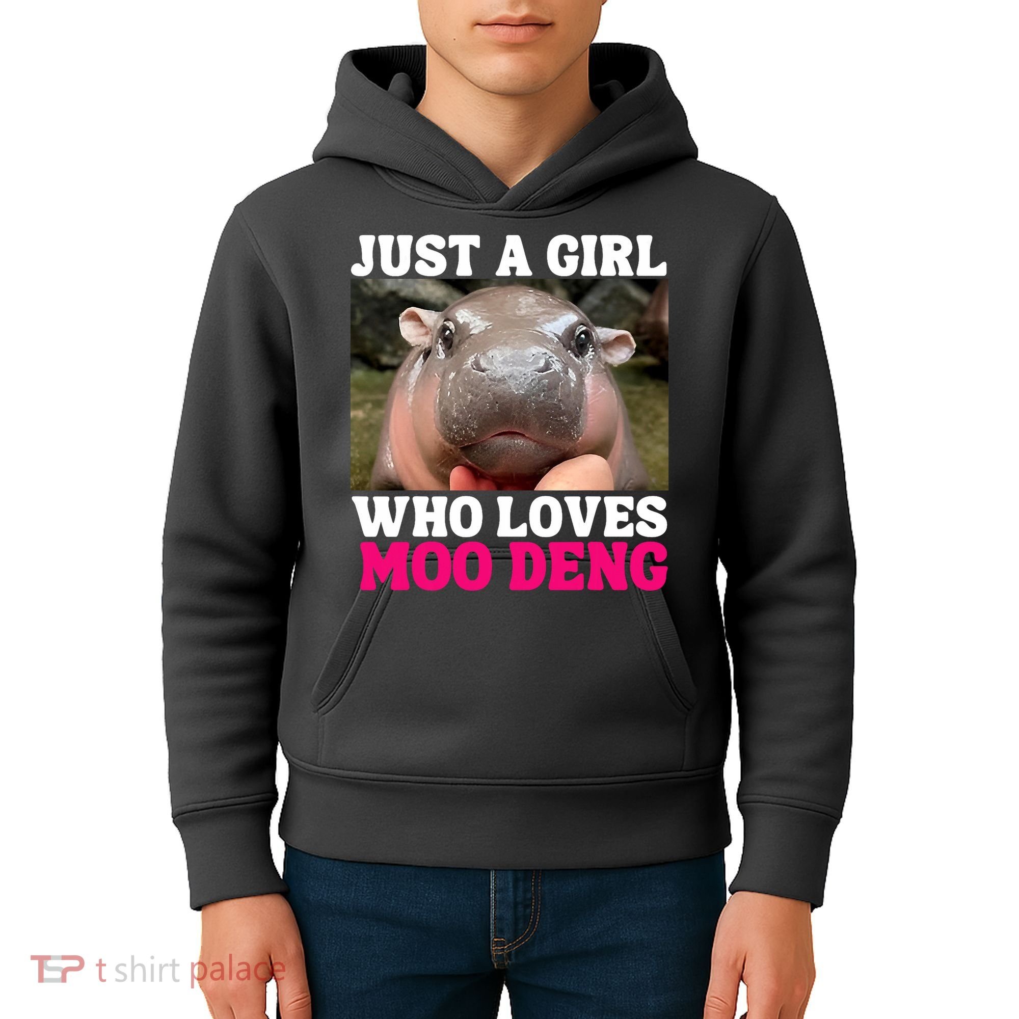 Moo Deng Just A Girl Who Loves Moo Deng Cute Baby Hippo Kids Hoodie