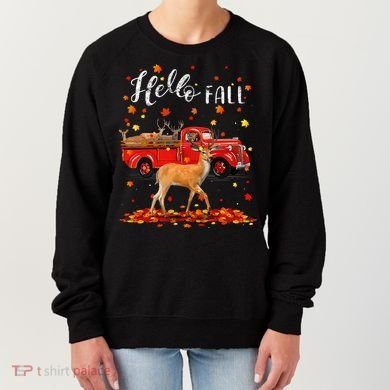 Maple Deer Leaf Fall Autumn Red Truck Gift Women's Sweatshirt