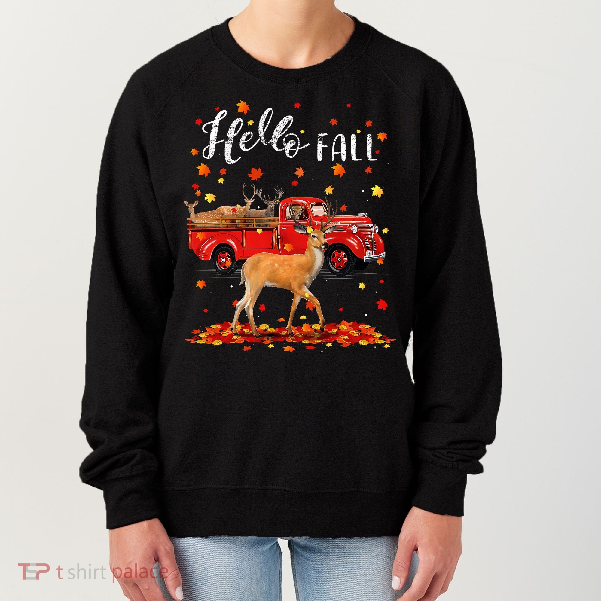 Maple Deer Leaf Fall Autumn Red Truck Gift Women's Sweatshirt