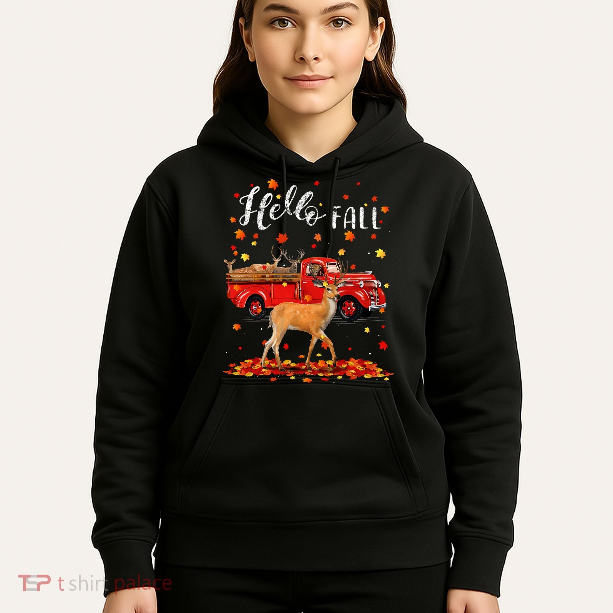 Maple Deer Leaf Fall Autumn Red Truck Gift Hoodie