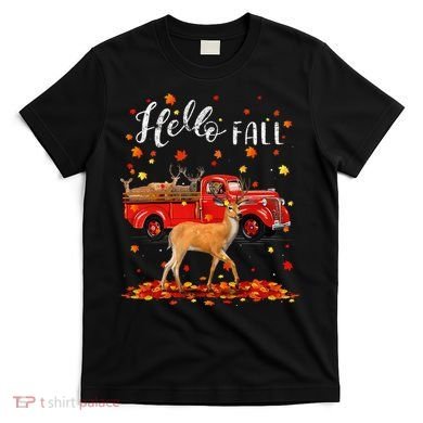 Maple Deer Leaf Fall Autumn Red Truck Gift T-Shirt
