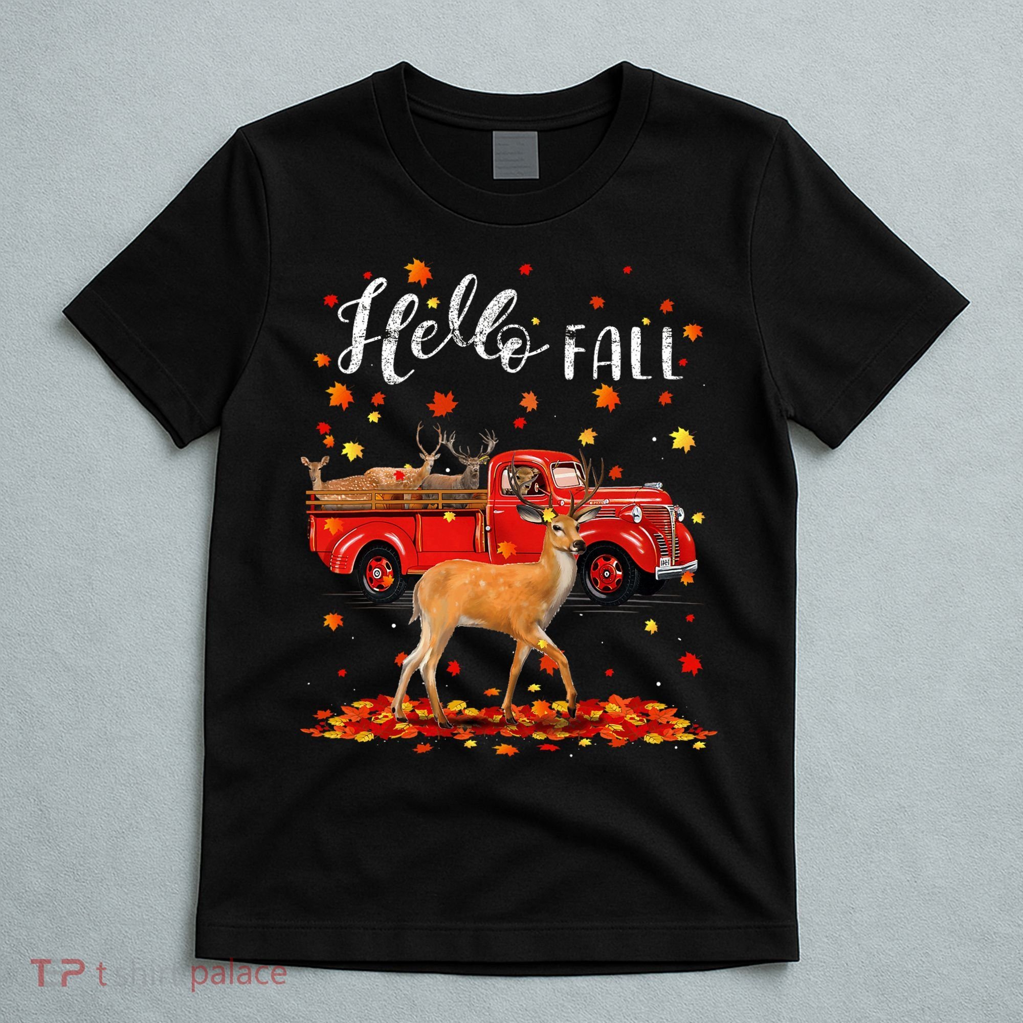Maple Deer Leaf Fall Autumn Red Truck Gift T-Shirt