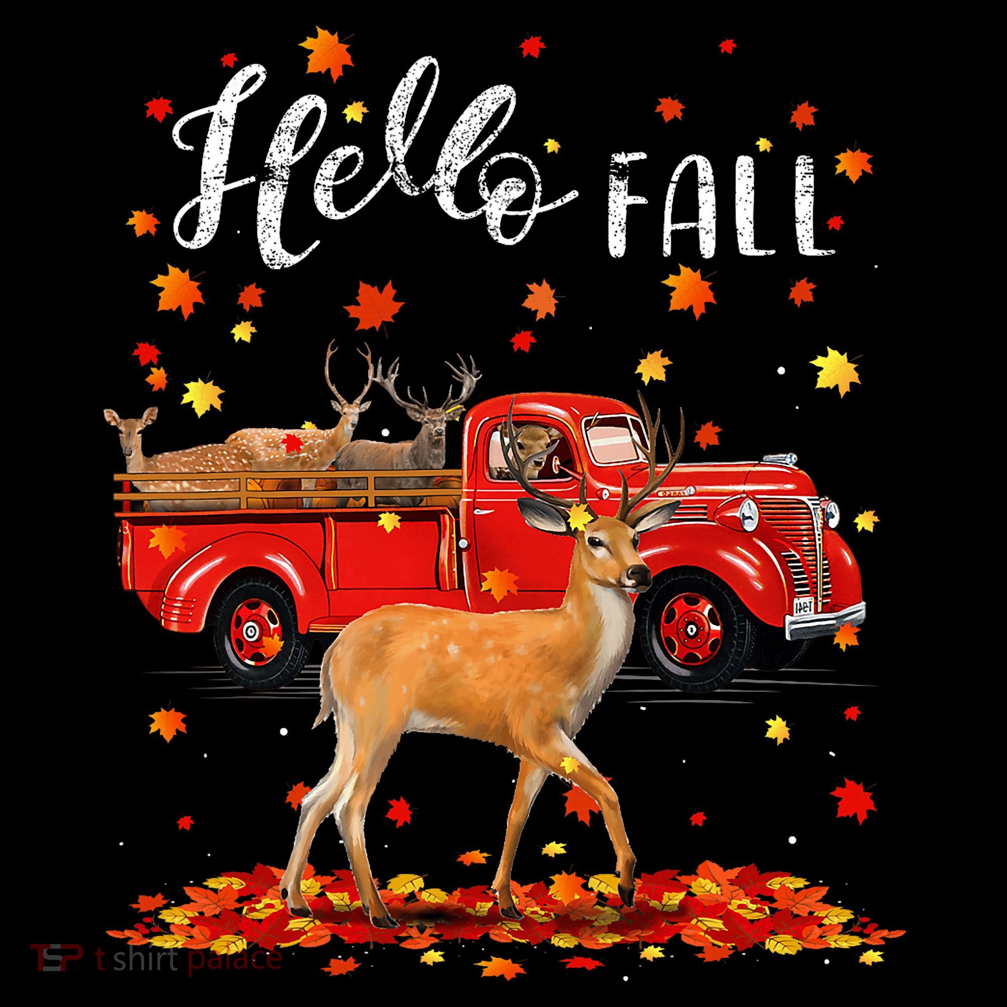 Maple Deer Leaf Fall Autumn Red Truck Gift Bucket Hat