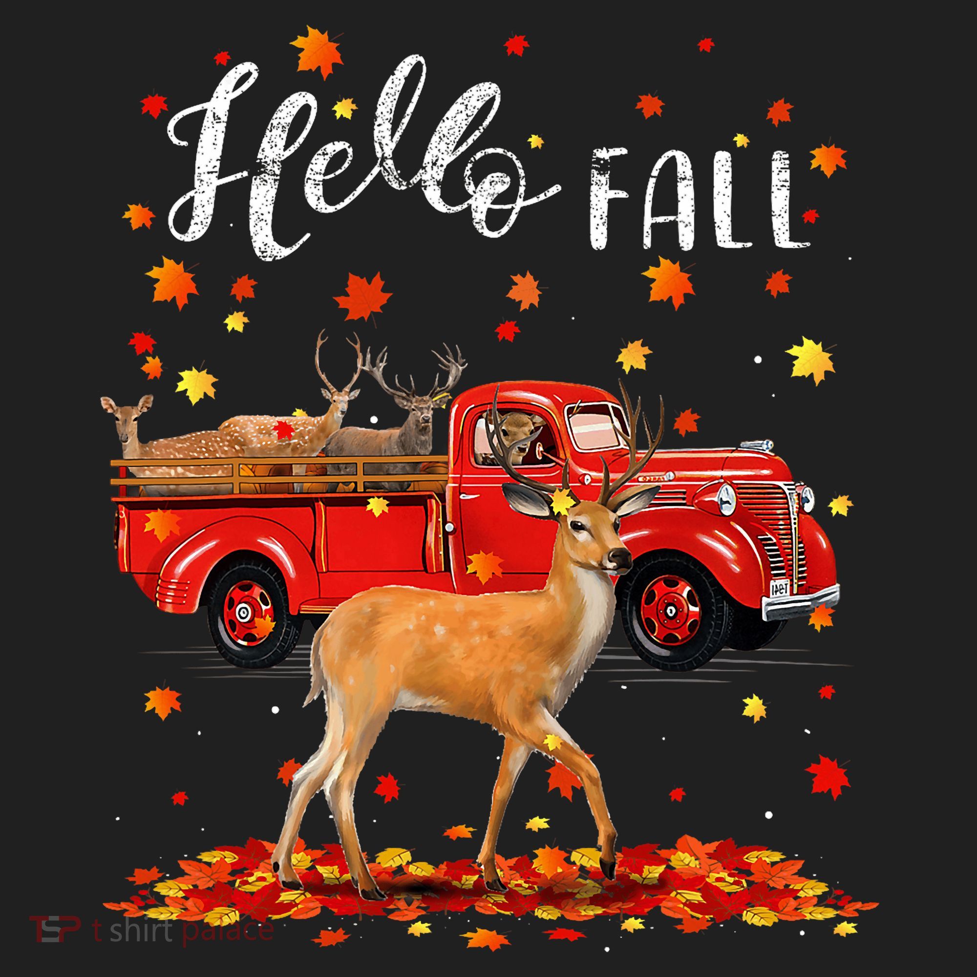 Maple Deer Leaf Fall Autumn Red Truck Gift Beanie