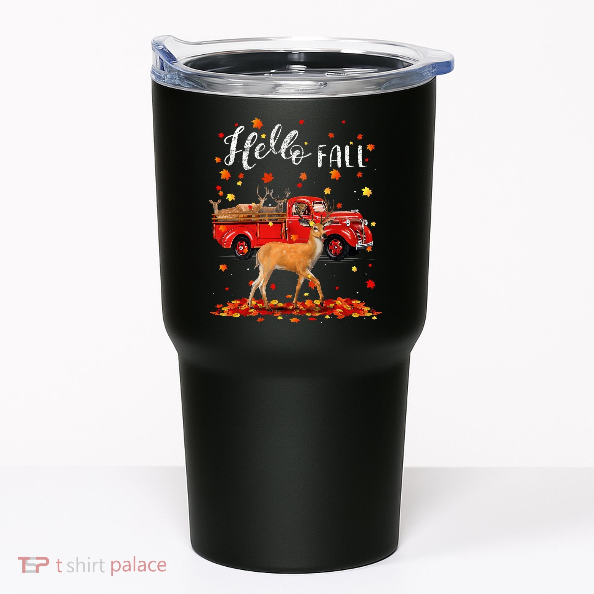 Maple Deer Leaf Fall Autumn Red Truck Gift Tumbler