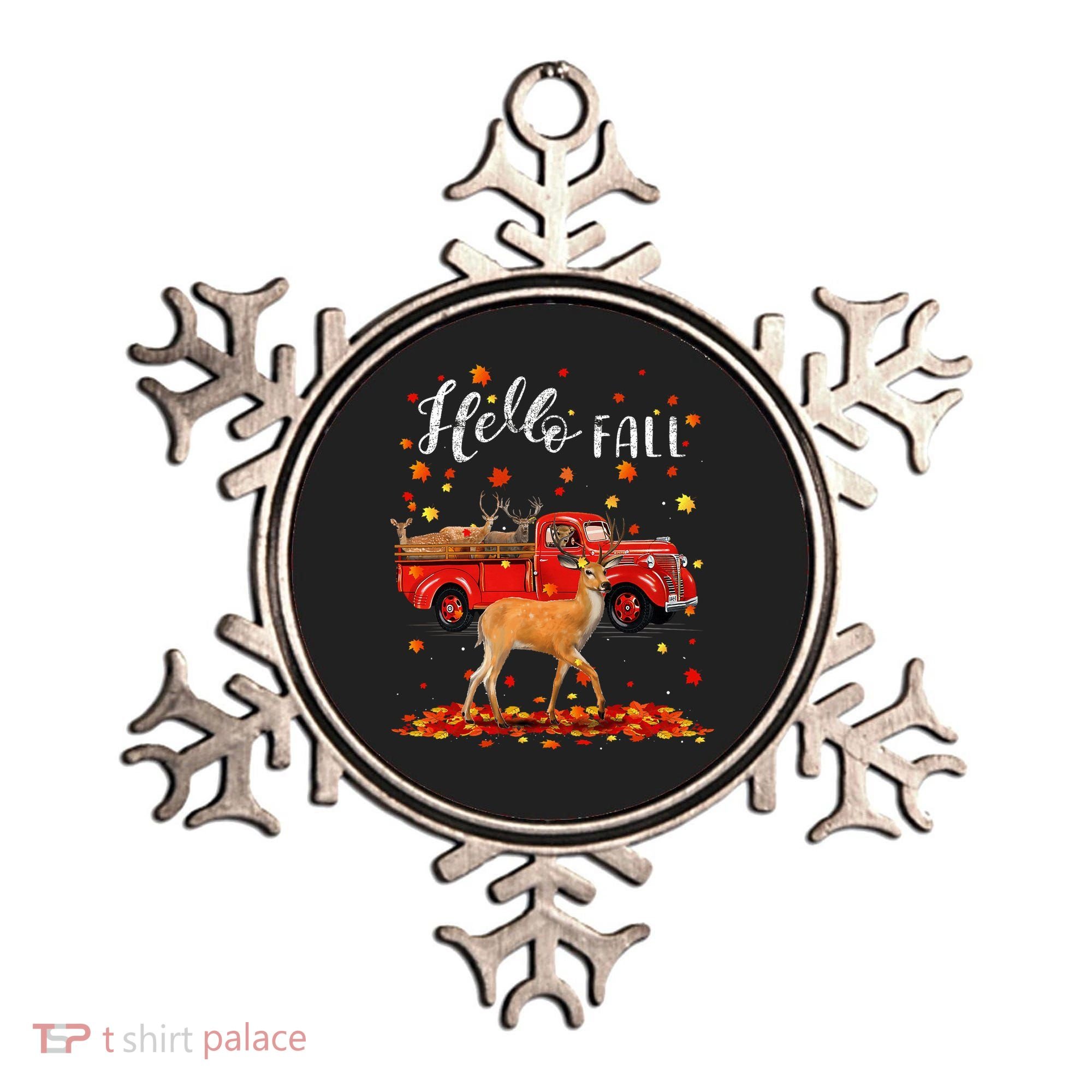 Maple Deer Leaf Fall Autumn Red Truck Gift Ornament
