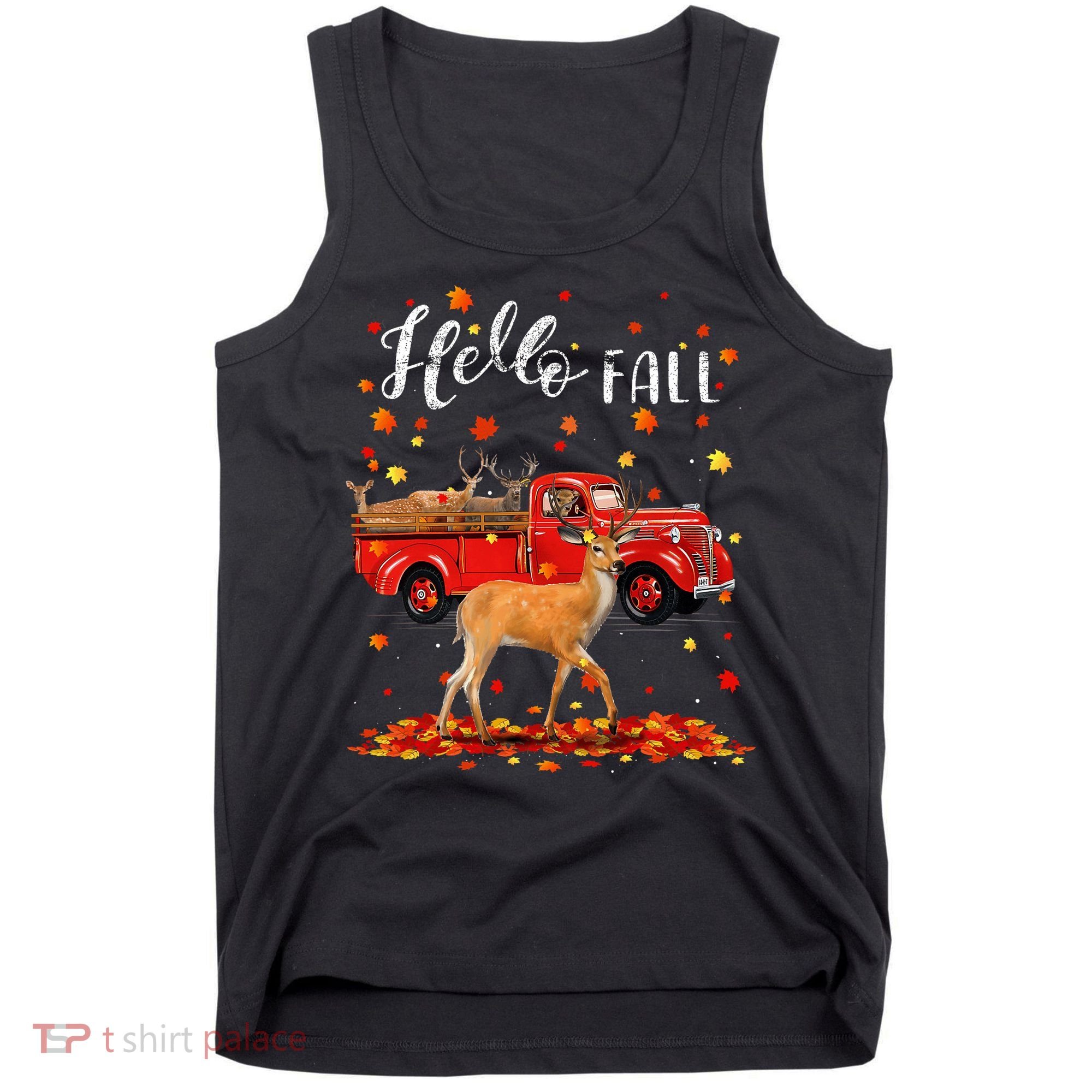 Maple Deer Leaf Fall Autumn Red Truck Gift Tank Top