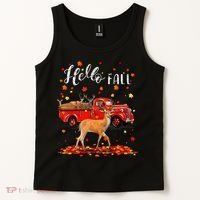 Maple Deer Leaf Fall Autumn Red Truck Gift Tank Top thumb 2
