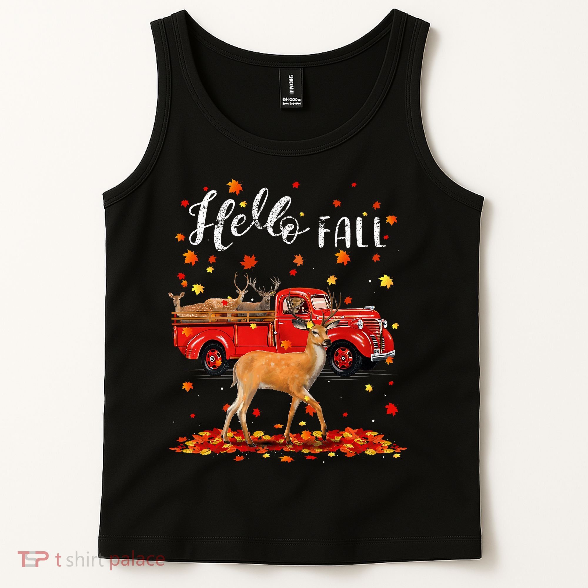 Maple Deer Leaf Fall Autumn Red Truck Gift Tank Top