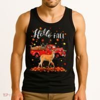 Maple Deer Leaf Fall Autumn Red Truck Gift Tank Top thumb 3
