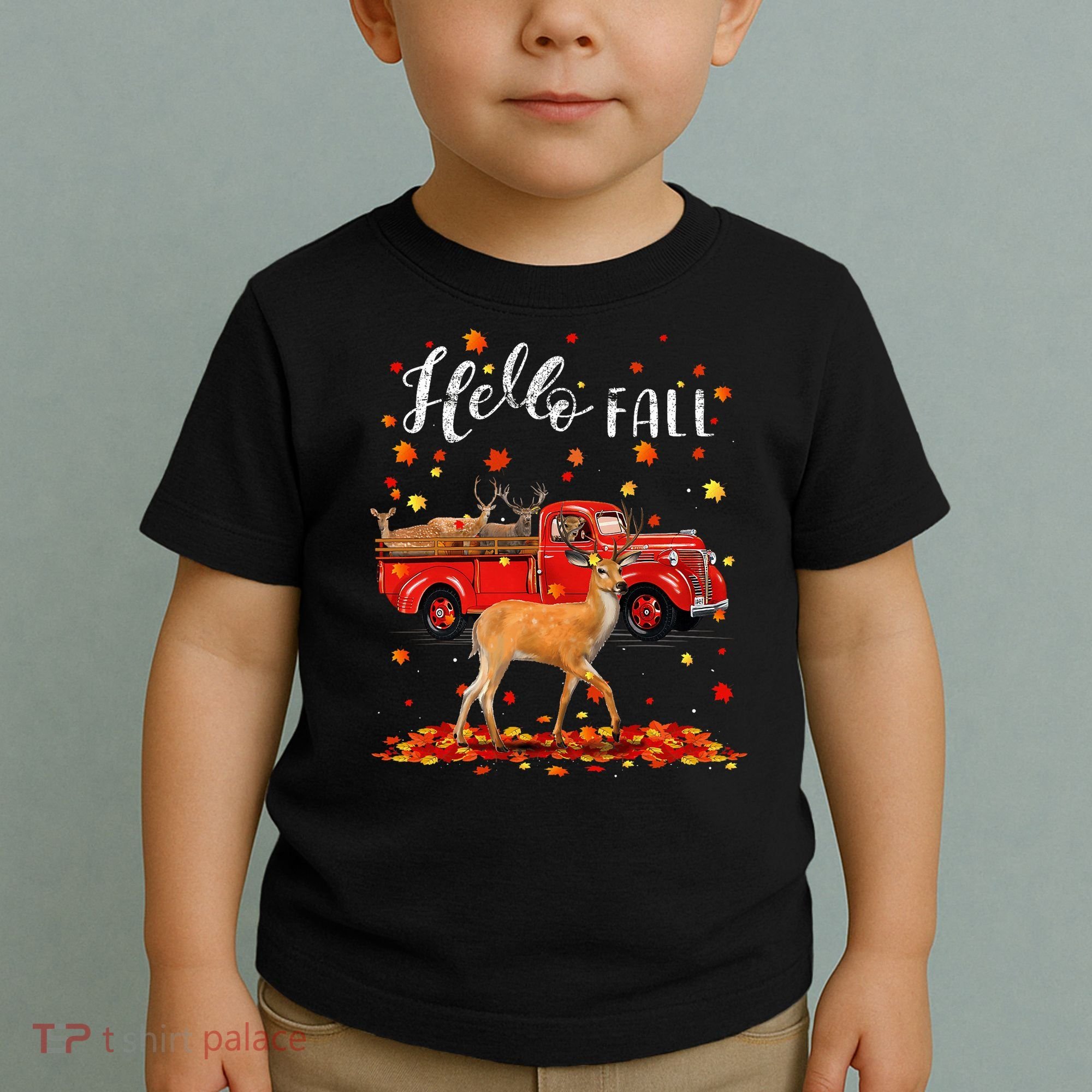 Maple Deer Leaf Fall Autumn Red Truck Gift Toddler T-Shirt