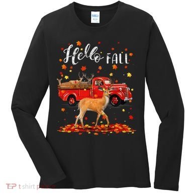 Maple Deer Leaf Fall Autumn Red Truck Gift Women's Long Sleeve Shirt
