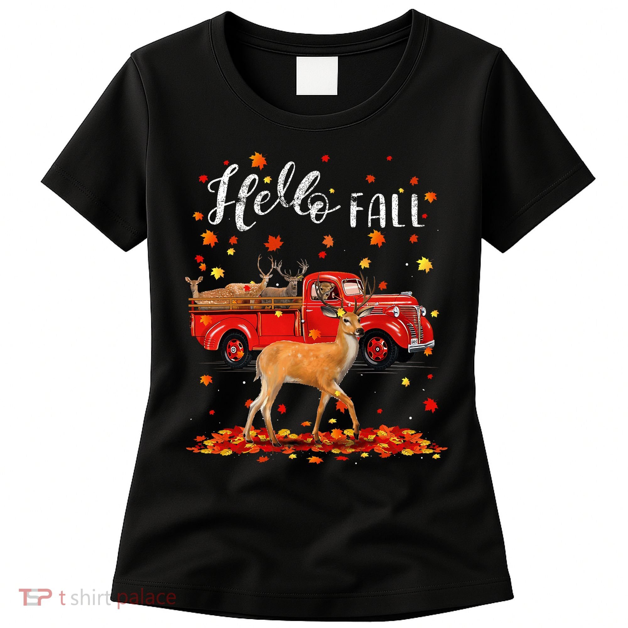 Maple Deer Leaf Fall Autumn Red Truck Gift Women's T-Shirt