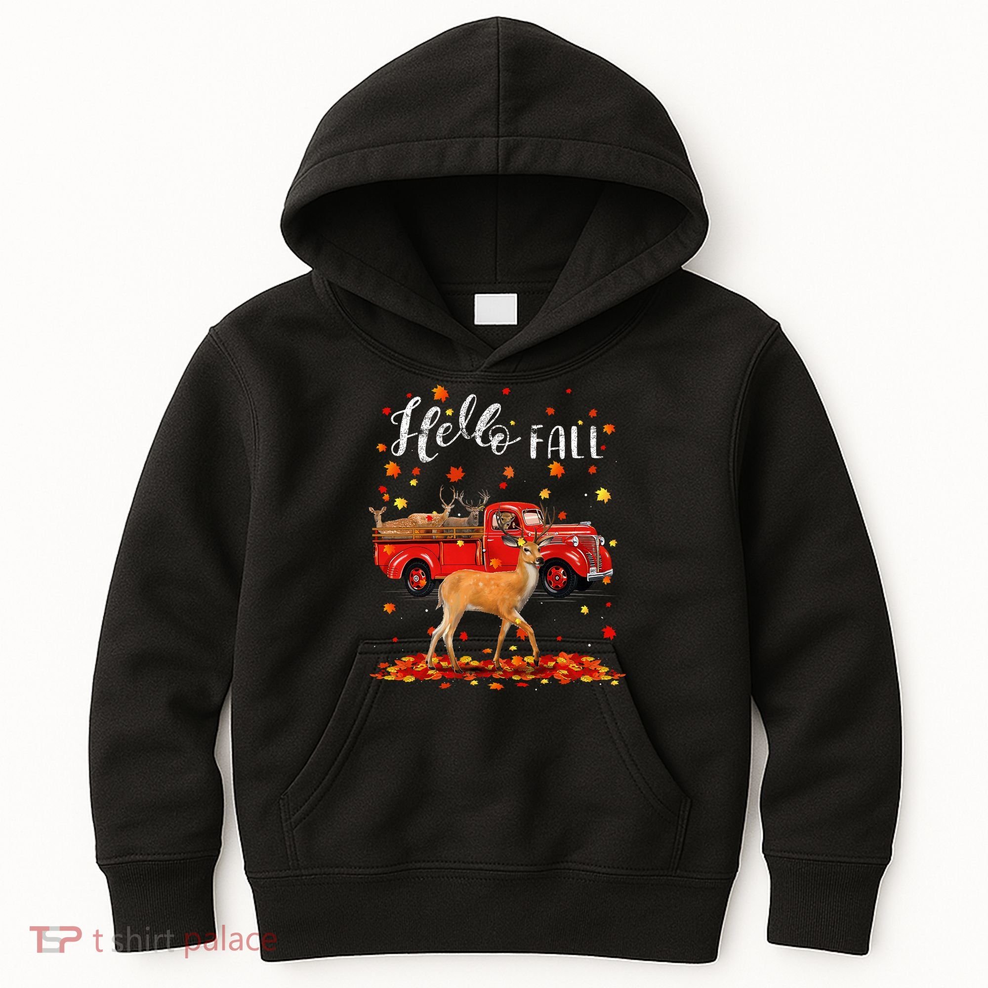Maple Deer Leaf Fall Autumn Red Truck Gift Kids Hoodie