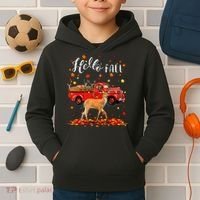 Maple Deer Leaf Fall Autumn Red Truck Gift Kids Hoodie thumb 2