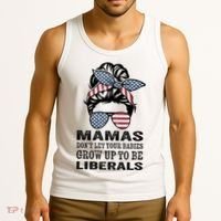 Mamas Don't Let Babies Grow Up To Be Liberals, USA Messy Bun Tank Top thumb 3