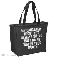 My Daughter Might Not Always Swing But I Do So Watch Your Mouth Softball Player Tote Bag thumb 2