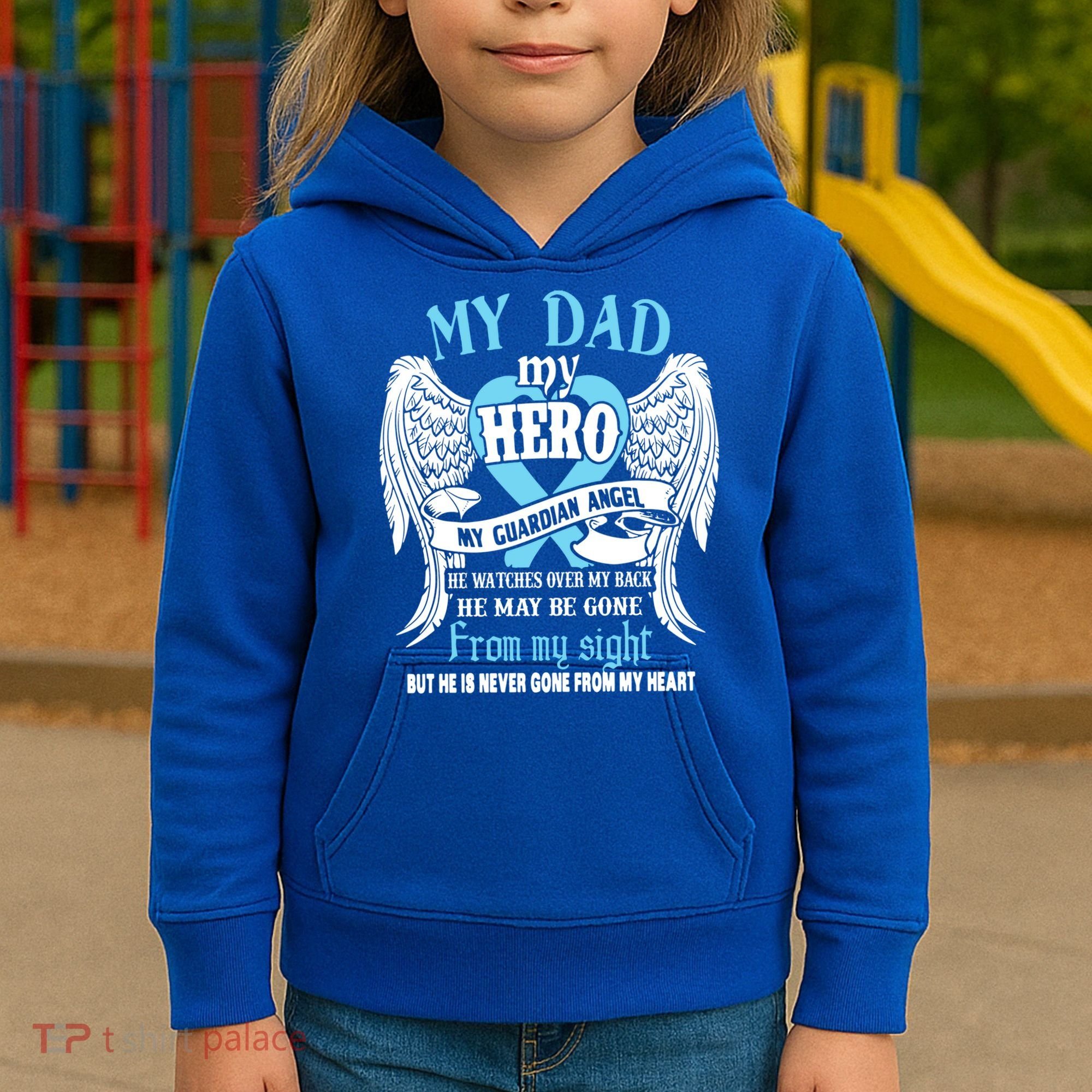 My Dad My Hero My Guardian Angel He Watches Over My Back Gift Kids Hoodie