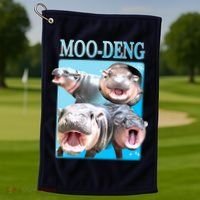 Moo Deng Meme Hippo Funny Golf Towel thumb 1