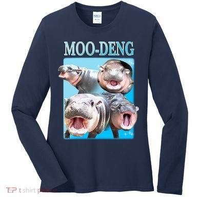 Moo Deng Meme Hippo Funny Women's Long Sleeve Shirt