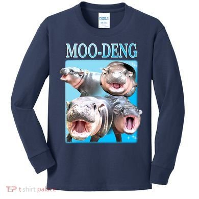 Moo Deng Meme Hippo Funny Kids Long Sleeve Shirt