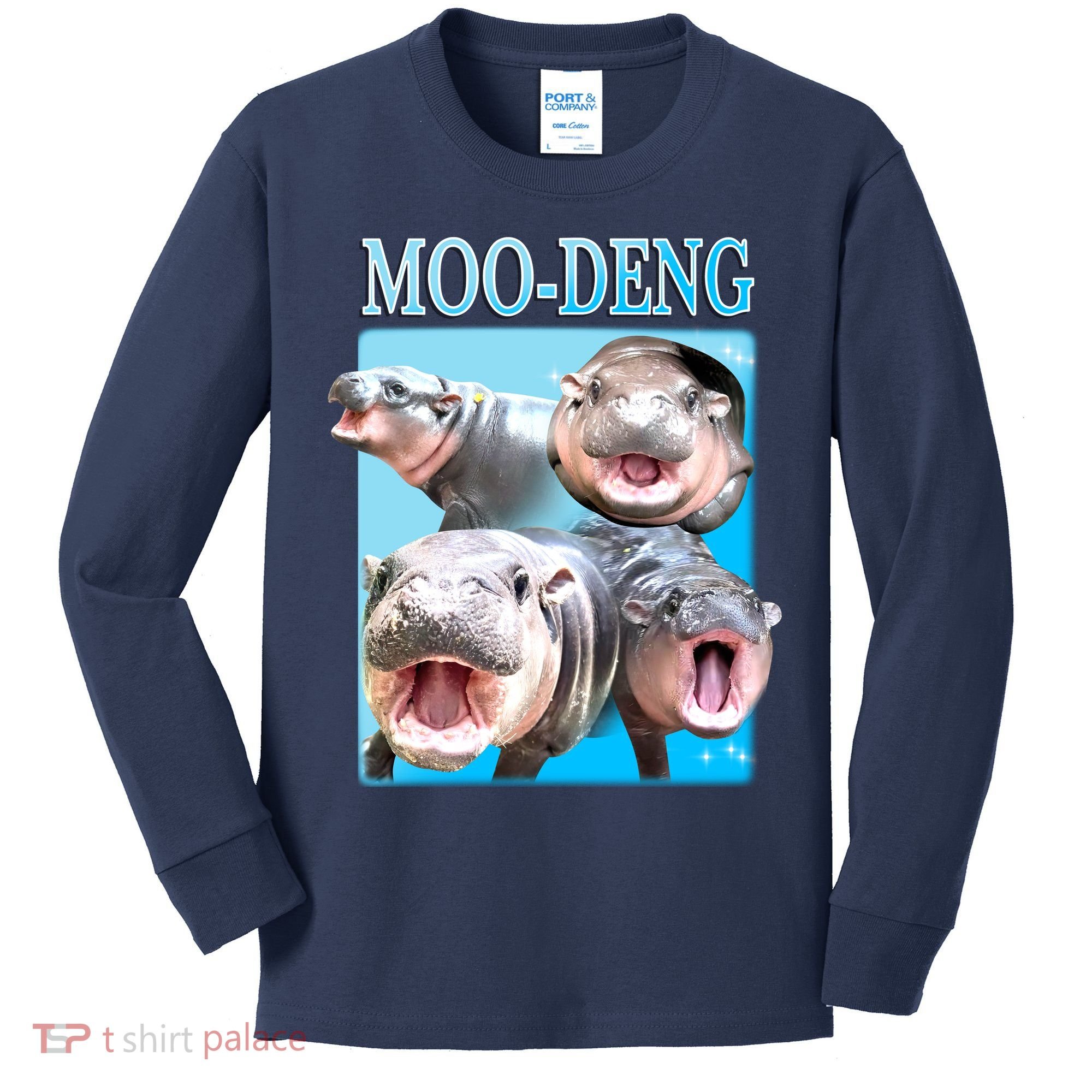 Moo Deng Meme Hippo Funny Kids Long Sleeve Shirt