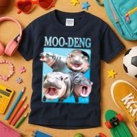 Moo Deng Meme Hippo Funny Kids T-Shirt thumb 3
