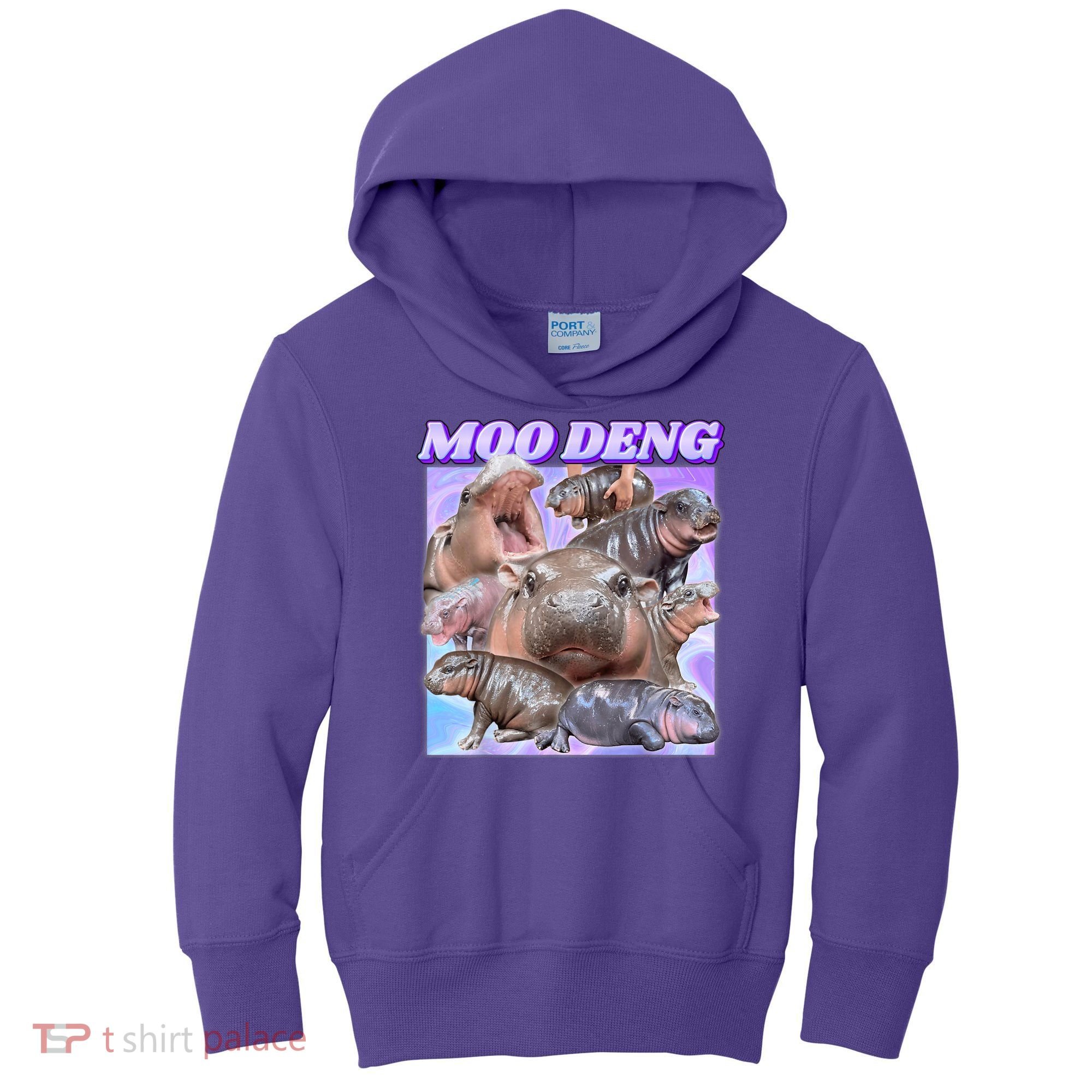 Moo Deng Meme Hippo Kids Hoodie
