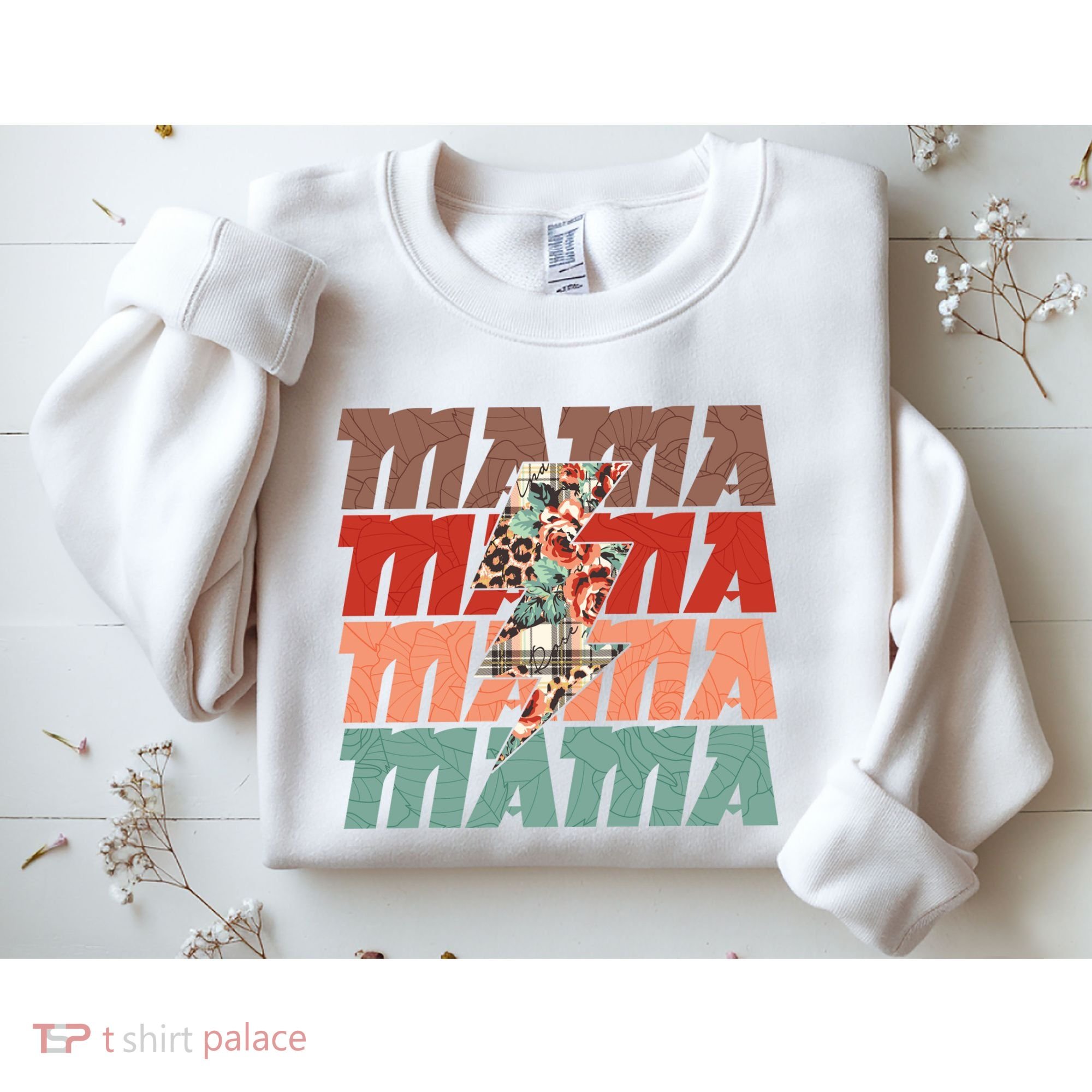Mothers Day Mama Lightning Rose Pattern Sweatshirt